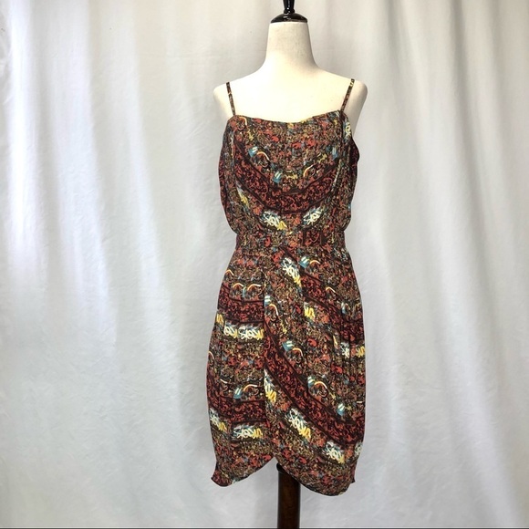 Sam Edelman graffiti print spaghetti strap dress bodice pleats and tulip hem 6 - Picture 1 of 10